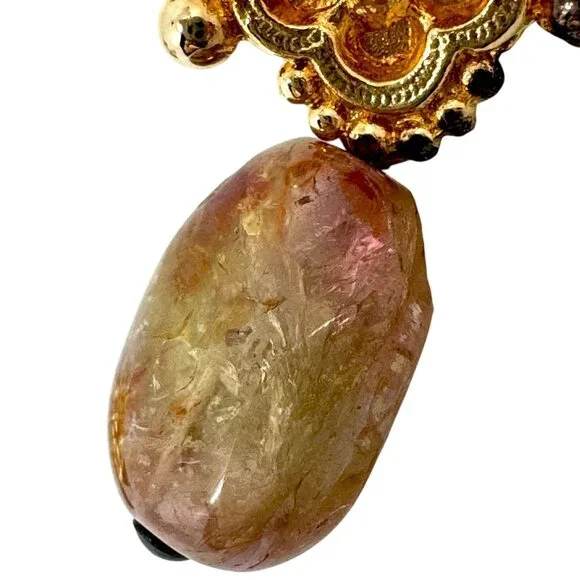 Stephen Dweck Vermeil Sterling Silver Vtg Clip-On Earrings Gemstone Floral - Picture 6 of 16